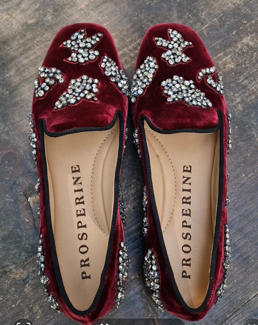 Ballerina Prosperine in velluto bordeaux applicazione Gioiello