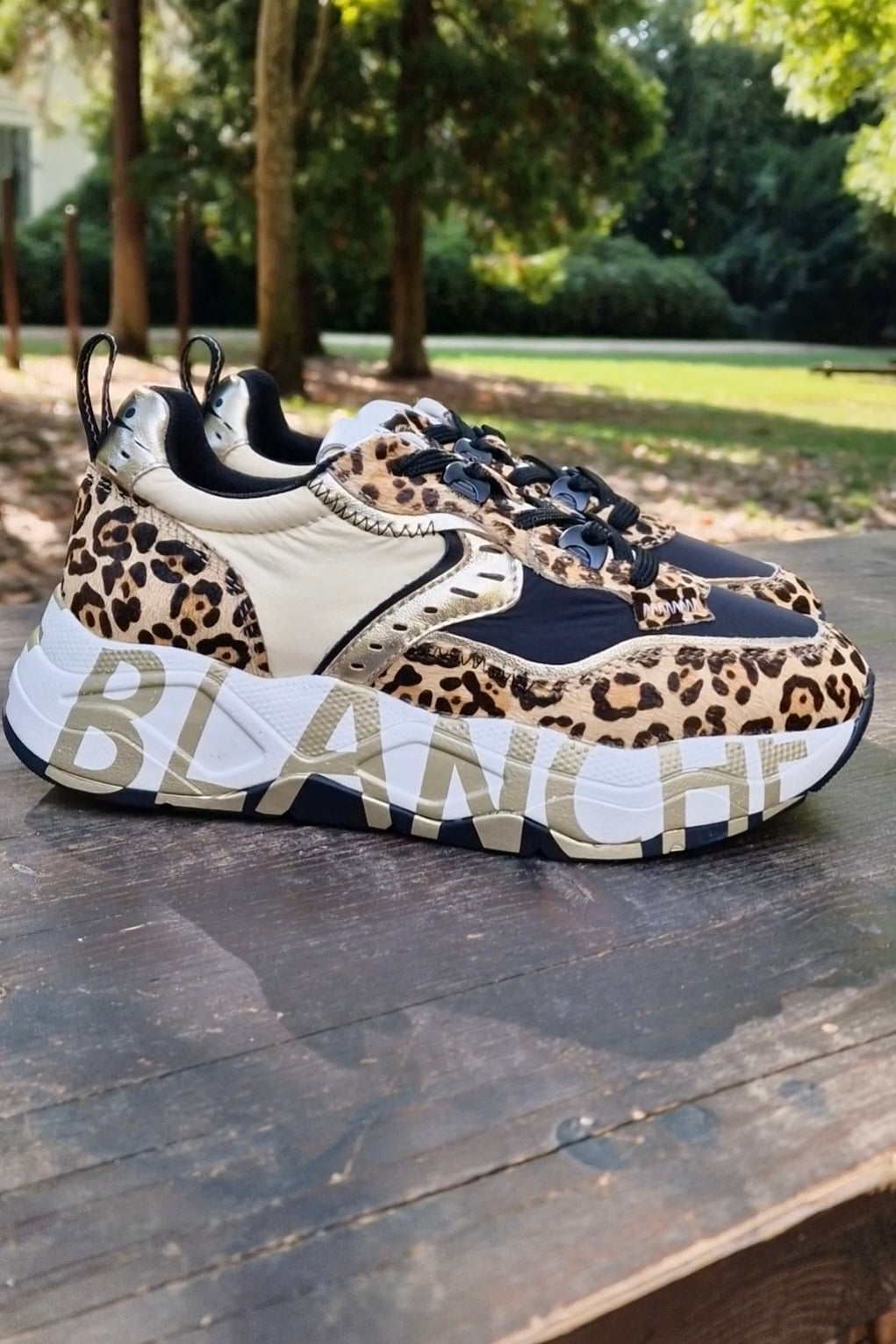 Sneakers Voile Blanche stampa animalier in suede e tessuto tecnico