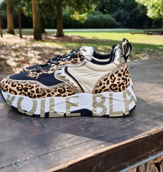 Sneakers Voile Blanche stampa animalier in suede e tessuto tecnico